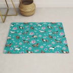 Horse Pattern, Floral Print, Turquoise, Little Girls Room, Horses Rug Gallery Image 1