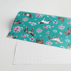 Horse Pattern, Floral Print, Turquoise, Little Girls Room, Horses Wrapping Paper Gallery Image 2