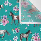 Horse Pattern, Floral Print, Turquoise, Little Girls Room, Horses Wall Tapestry Gallery Image 3