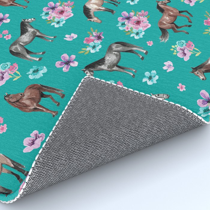 Horse Pattern, Floral Print, Turquoise, Little Girls Room, Horses Rug Gallery Image 4