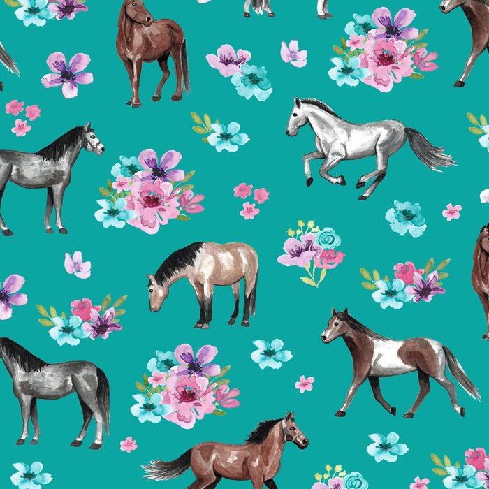 Horse Pattern, Floral Print, Turquoise, Little Girls Room, Horses Coffee Mug Gallery Image 2