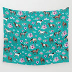 Horse Pattern, Floral Print, Turquoise, Little Girls Room, Horses Wall Tapestry Gallery Image 4