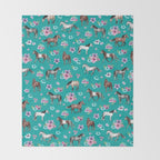 Horse Pattern, Floral Print, Turquoise, Little Girls Room, Horses Throw Blanket Gallery Image 2