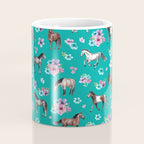 Horse Pattern, Floral Print, Turquoise, Little Girls Room, Horses Coffee Mug Gallery Image 4