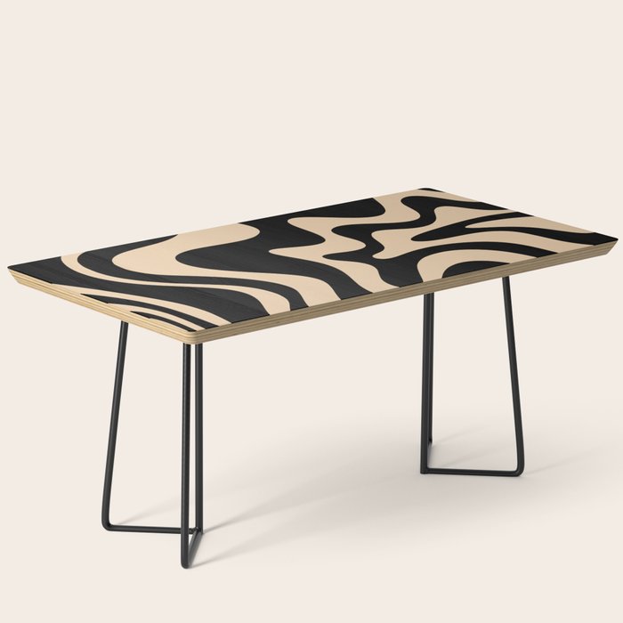 Retro Liquid Swirl Abstract Pattern in Black and Camel Coffee Table Gallery Image 1