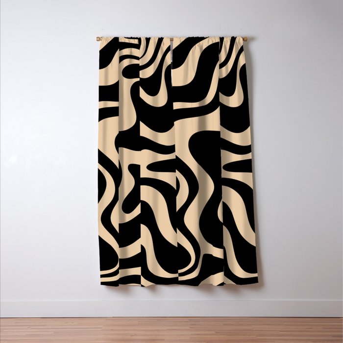 Retro Liquid Swirl Abstract Pattern in Black and Camel Window Curtain Gallery Image 3