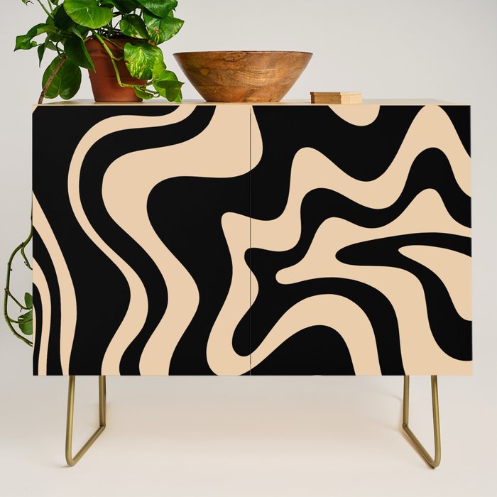 Retro Liquid Swirl Abstract Pattern in Black and Camel Credenza Gallery Image 1