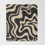 Retro Liquid Swirl Abstract Pattern in Black and Camel Throw Blanket Gallery Image 2