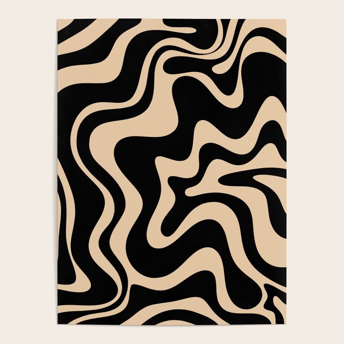Retro Liquid Swirl Abstract Pattern in Black and Camel Poster Gallery Image 1
