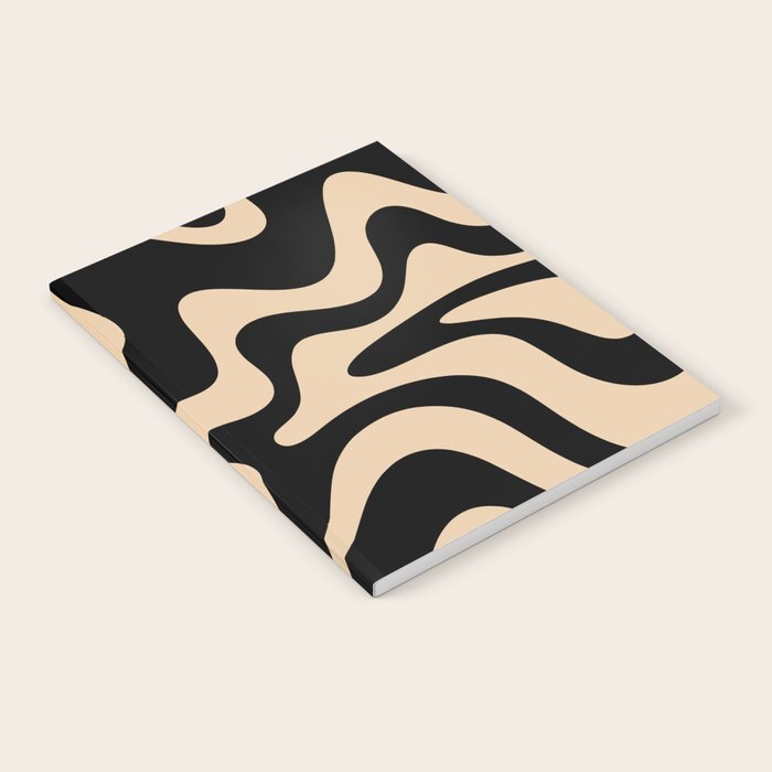 Retro Liquid Swirl Abstract Pattern in Black and Camel Notebook Gallery Image 2