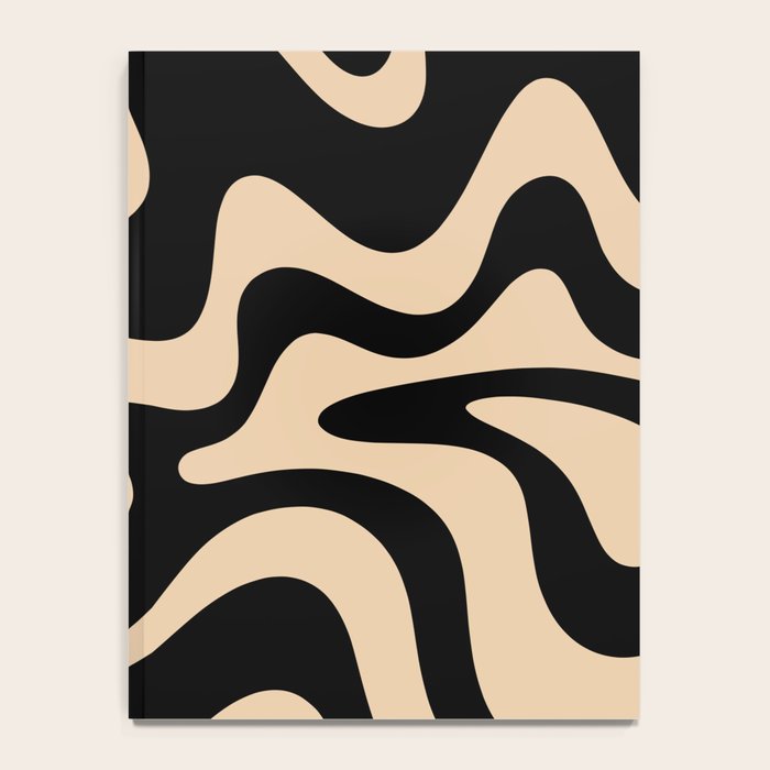 Retro Liquid Swirl Abstract Pattern in Black and Camel Notebook Gallery Image 4