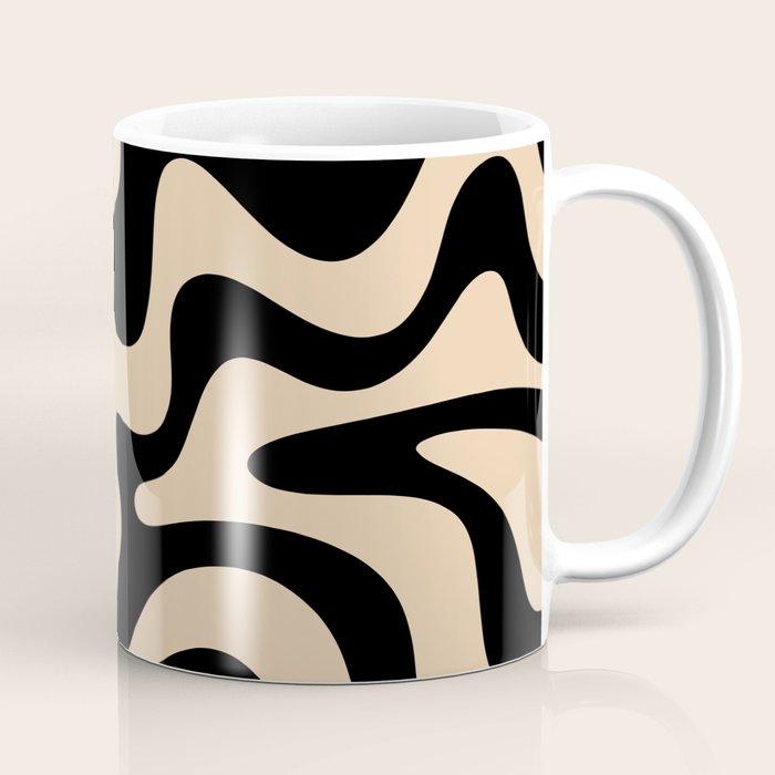 Retro Liquid Swirl Abstract Pattern in Black and Camel Coffee Mug Gallery Image 1