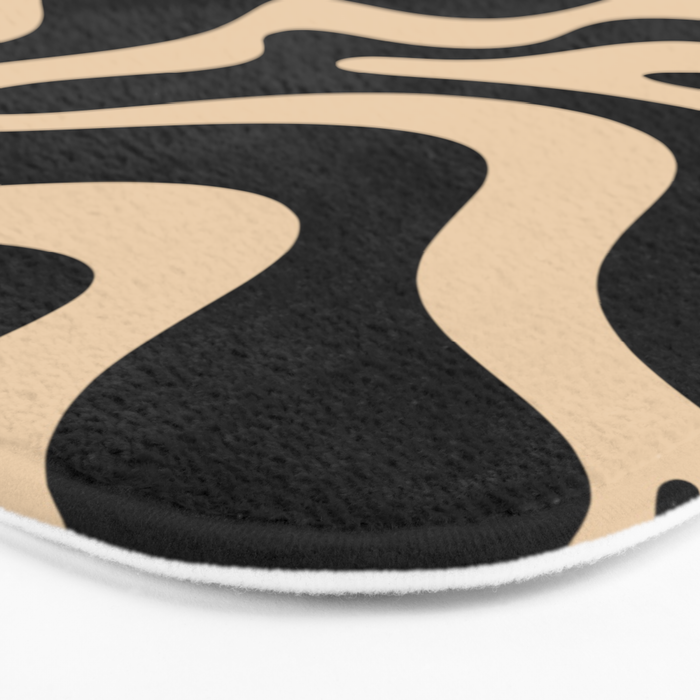 Retro Liquid Swirl Abstract Pattern in Black and Camel Bath Mat Gallery Image 3
