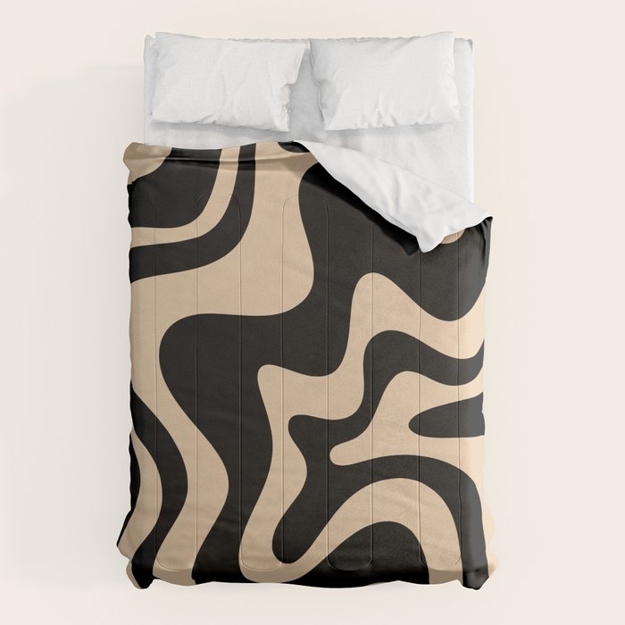 Retro Liquid Swirl Abstract Pattern in Black and Camel Comforter Gallery Image 6