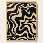 Retro Liquid Swirl Abstract Pattern in Black and Camel Serving Tray Gallery Image 1
