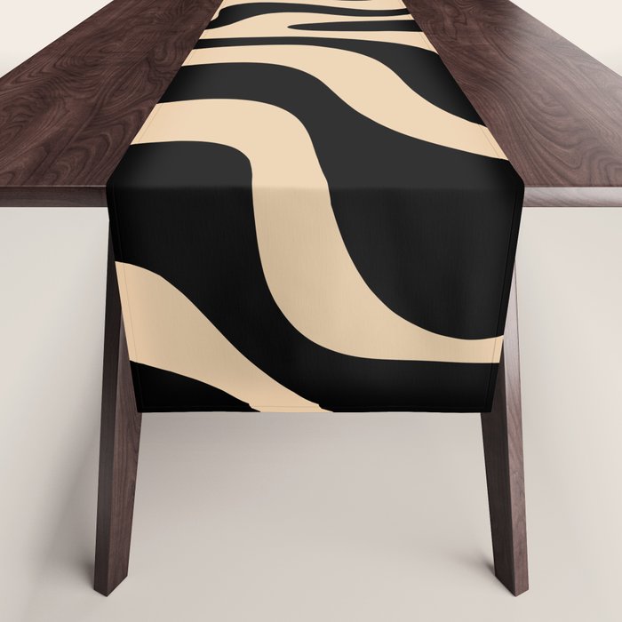 Retro Liquid Swirl Abstract Pattern in Black and Camel Table Runner Gallery Image 1