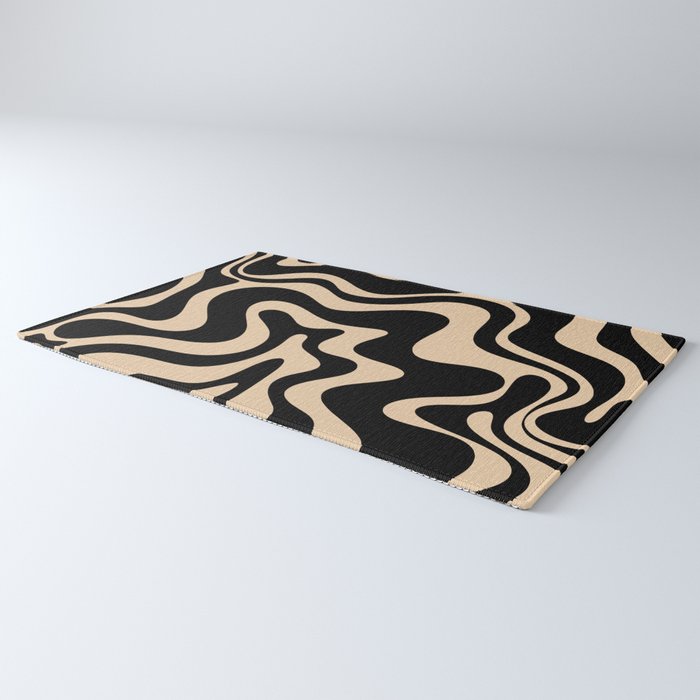 Retro Liquid Swirl Abstract Pattern in Black and Camel Rug Gallery Image 3
