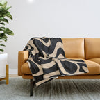 Retro Liquid Swirl Abstract Pattern in Black and Camel Throw Blanket Gallery Image 1
