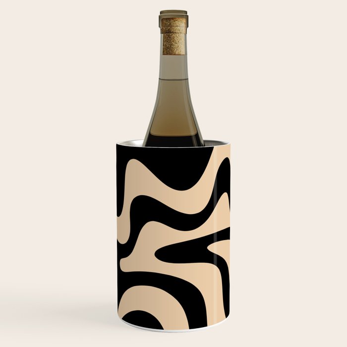 Retro Liquid Swirl Abstract Pattern in Black and Camel Wine Chiller Gallery Image 3