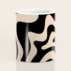 Retro Liquid Swirl Abstract Pattern in Black and Camel Coffee Mug Gallery Image 4