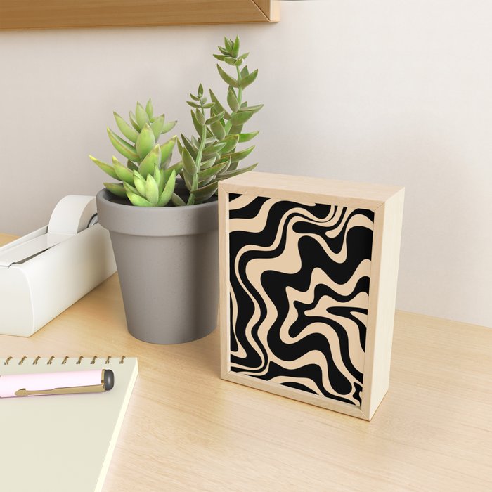 Retro Liquid Swirl Abstract Pattern in Black and Camel Mini Art Print Gallery Image 2