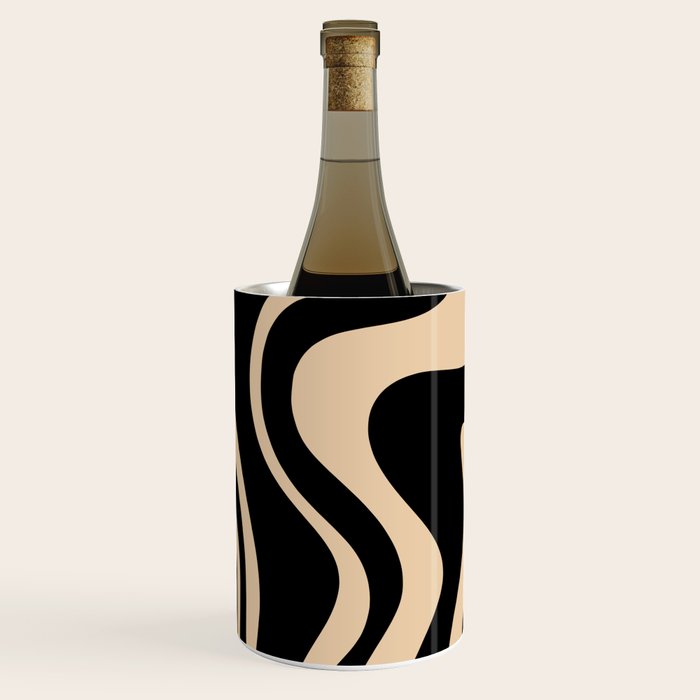 Retro Liquid Swirl Abstract Pattern in Black and Camel Wine Chiller Gallery Image 2