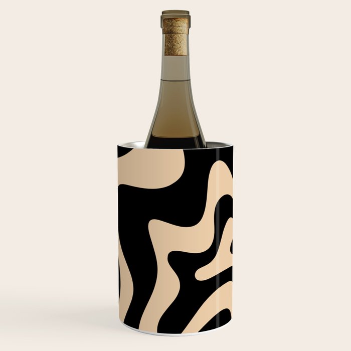 Retro Liquid Swirl Abstract Pattern in Black and Camel Wine Chiller Gallery Image 1