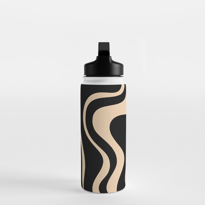 Retro Liquid Swirl Abstract Pattern in Black and Camel Water Bottle Gallery Image 3