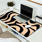 Retro Liquid Swirl Abstract Pattern in Black and Camel Desk Mat Gallery Image 2