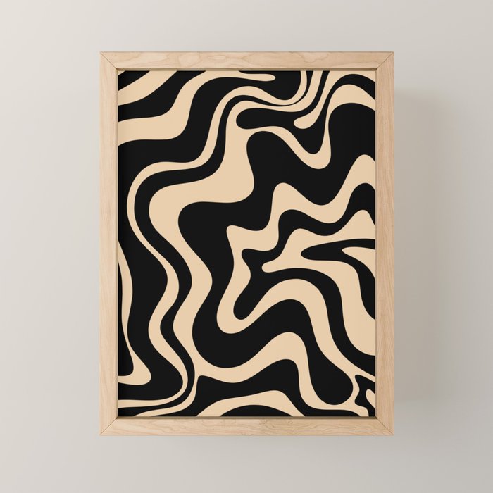 Retro Liquid Swirl Abstract Pattern in Black and Camel Mini Art Print Gallery Image 1
