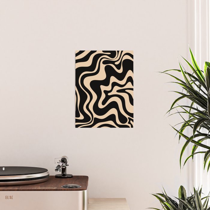 Retro Liquid Swirl Abstract Pattern in Black and Camel Poster Gallery Image 2