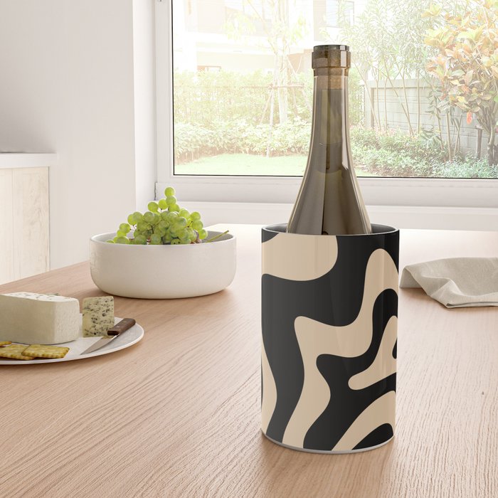 Retro Liquid Swirl Abstract Pattern in Black and Camel Wine Chiller Gallery Image 4