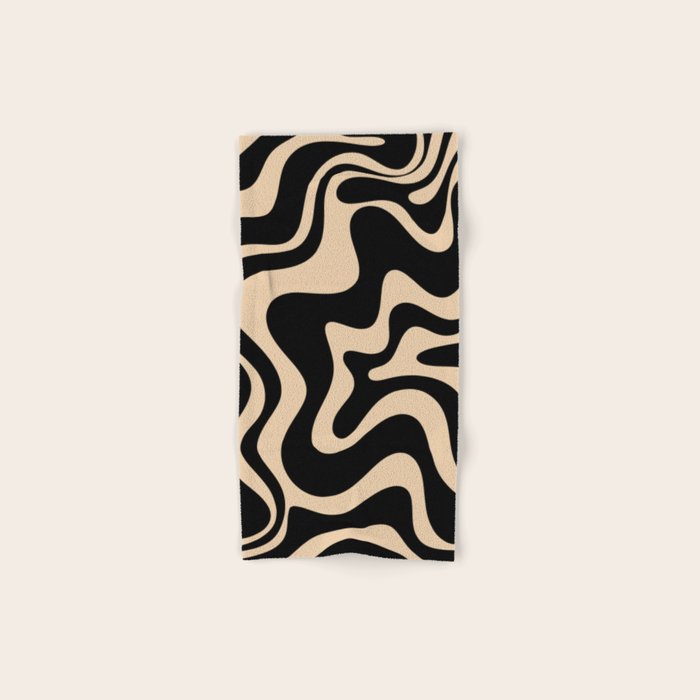 Retro Liquid Swirl Abstract Pattern in Black and Camel Bath Towel Gallery Image 1