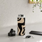 Retro Liquid Swirl Abstract Pattern in Black and Camel Water Bottle Gallery Image 4