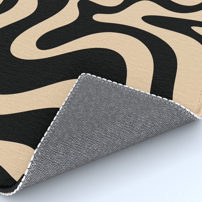 Retro Liquid Swirl Abstract Pattern in Black and Camel Rug Gallery Image 4