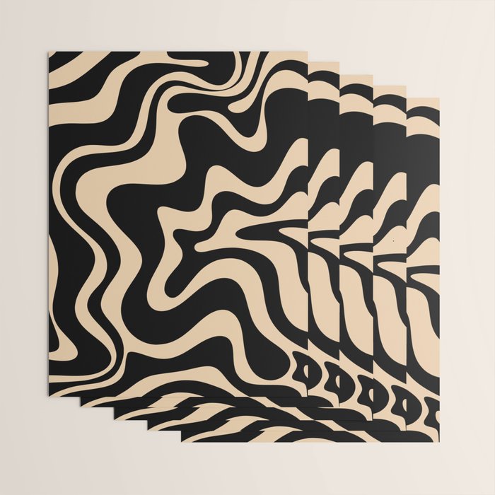 Retro Liquid Swirl Abstract Pattern in Black and Camel Wrapping Paper Gallery Image 3