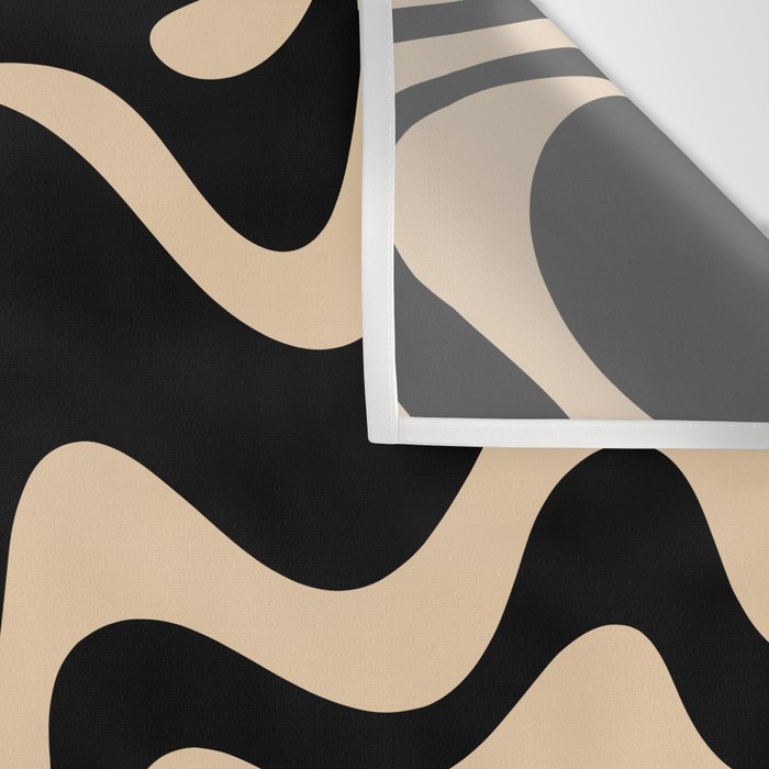 Retro Liquid Swirl Abstract Pattern in Black and Camel Wall Tapestry Gallery Image 3