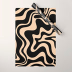 Retro Liquid Swirl Abstract Pattern in Black and Camel Wrapping Paper Gallery Image 1