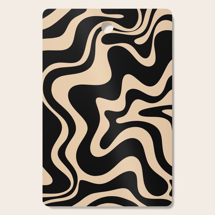 Retro Liquid Swirl Abstract Pattern in Black and Camel Cutting Board Gallery Image 1