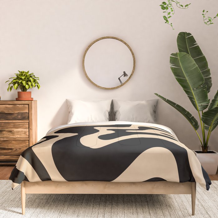 Retro Liquid Swirl Abstract Pattern in Black and Camel Comforter Gallery Image 3