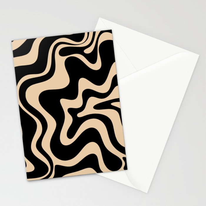 Retro Liquid Swirl Abstract Pattern in Black and Camel Stationery Card Gallery Image 2