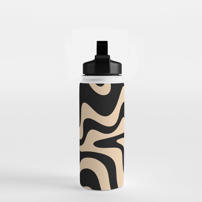 Retro Liquid Swirl Abstract Pattern in Black and Camel Water Bottle Gallery Image 2