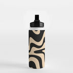 Retro Liquid Swirl Abstract Pattern in Black and Camel Water Bottle Gallery Image 2