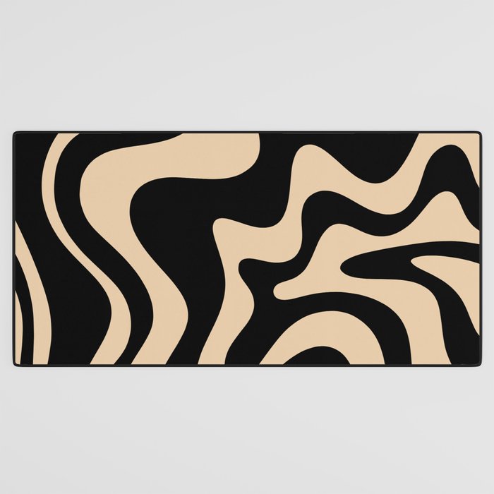 Retro Liquid Swirl Abstract Pattern in Black and Camel Desk Mat Gallery Image 3