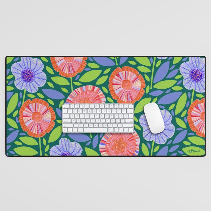Folk Floral Blossoms in Turquoise Desk Mat Gallery Image 1