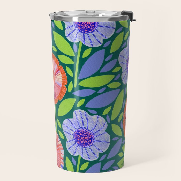 Folk Floral Blossoms in Turquoise Travel Mug Gallery Image 2