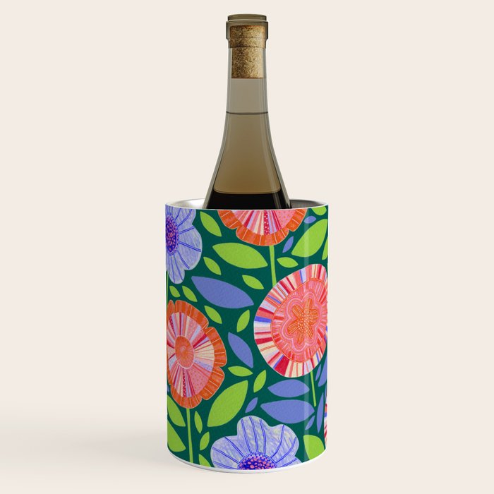 Folk Floral Blossoms in Turquoise Wine Chiller Gallery Image 2
