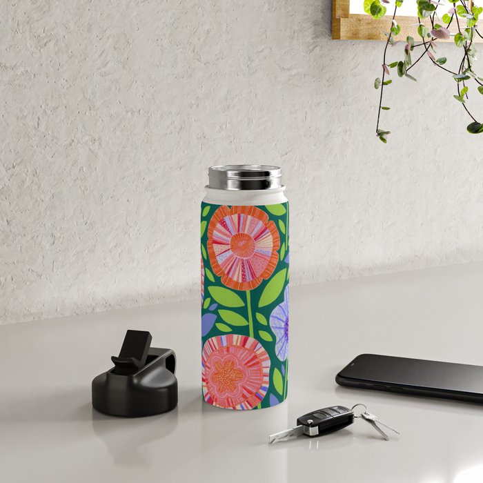 Folk Floral Blossoms in Turquoise Water Bottle Gallery Image 4