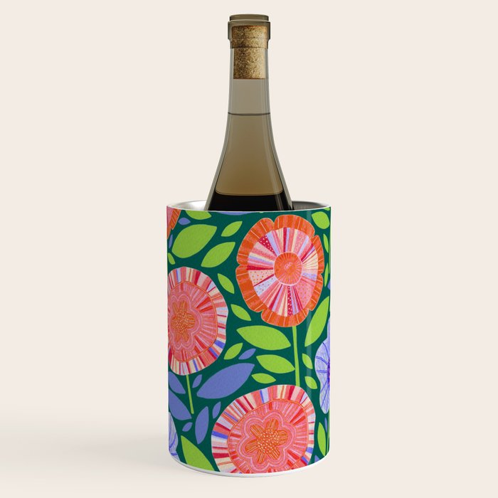 Folk Floral Blossoms in Turquoise Wine Chiller Gallery Image 1