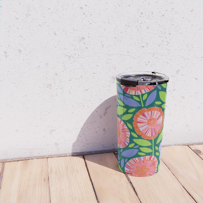 Folk Floral Blossoms in Turquoise Travel Mug Gallery Image 4
